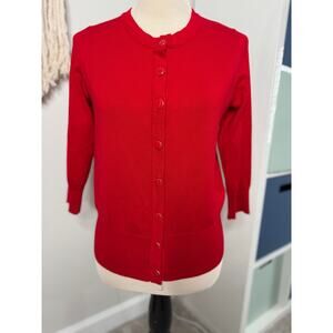 Women's Red Gold Enamel Button Cardigan Classic Holiday Christmas Sweater M Xmas